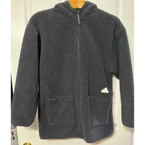 Adidas Womens Small Black Sherpa Fleece Full Zip Hooded Jacket End Plastic Waste